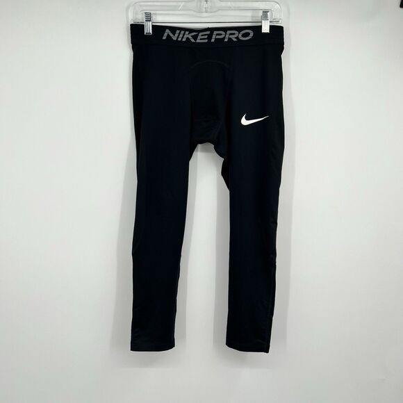 Mens Nike Pro Dri Fit 3/4 Running Tights L Training Black 22” Inseam Athletic - Picture 1 of 11